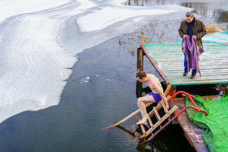 January 19, 2022 Balti Moldova traditional Epiphany bathing on a religious holiday. Editorial use only, backgroundのeditorial素材