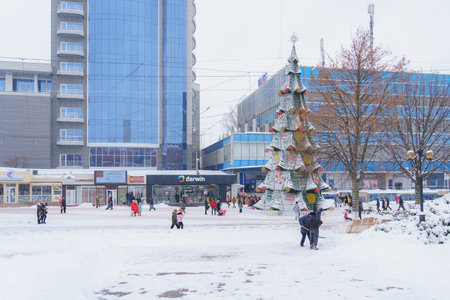 December 28, 2021 Balti Moldova City street. Illustrative editorial. Recognizable tourist view of the city. Background with copy space for textのeditorial素材