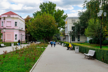 September 28, 2021 Balti Moldova City street. Illustrative editorial. Recognizable tourist view of the city. Background with copy space for textのeditorial素材