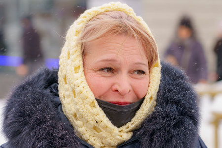 A local resident talks about life in the city and answers questions. December 28, 2021 Balti Moldova. Illustrative editorialのeditorial素材