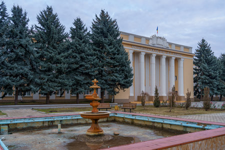 December 11, 2021 Cahul Moldova is the central square of the city. A recognizable sight for tourists. For illustrative editorial use. Background with copy space for textのeditorial素材