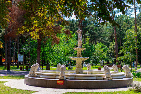 August 10, 2021, Ungheni Moldova central city fountain. For editorial use. Backgroundのeditorial素材