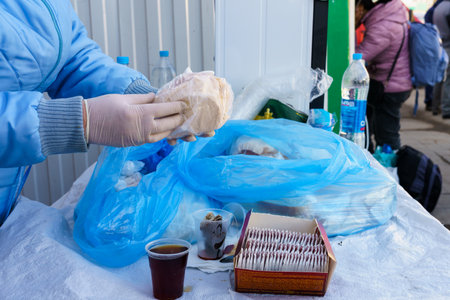 February 25, 2022 Otachi Moldova. Grocery volunteer humanitarian aid for refugees from Ukraine. For illustrative editorial useのeditorial素材
