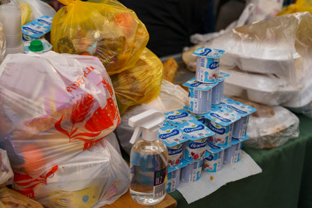 February 26, 2022 Otachi Moldova. Grocery volunteer humanitarian aid for refugees from Ukraine. For illustrative editorial useのeditorial素材