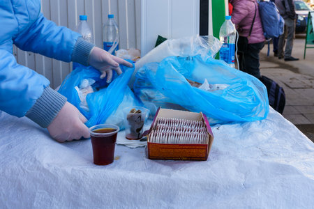 February 25, 2022 Otachi Moldova. Grocery volunteer humanitarian aid for refugees from Ukraine. For illustrative editorial useのeditorial素材