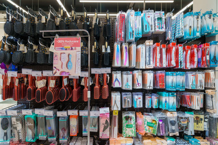 Combs and scissors in a beauty shop. Illustrative editorial. April 13, 2022 Balti Moldovaのeditorial素材