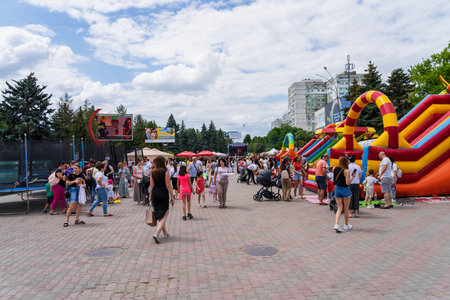 Area for entertainment of children at a street festival. June 25, 2022 Balti Moldova. Illustrative editorialのeditorial素材