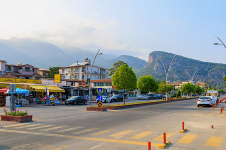 Main road along the Turkish coast. Antalya province, Kemer region. Editorial background. August 6, 2022 Beldibi Turkey.のeditorial素材
