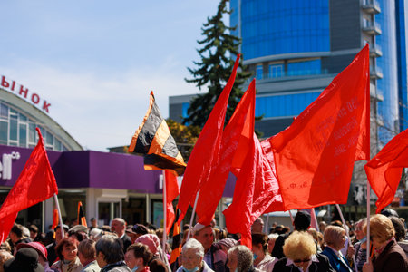 April 15, 2022 Balti Moldova, Protest against the ban on the St. George ribbon. USSR Victory Flags....