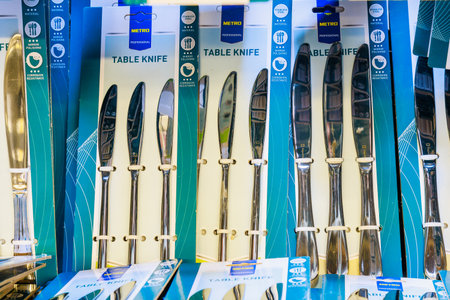 Table knives on the store shelf. Illustrative editorial. May 12, 2022 Balti Moldovaのeditorial素材