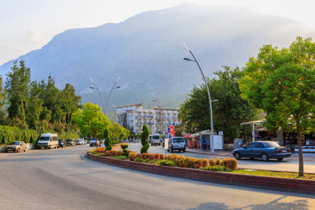 Main road along the Turkish coast. Antalya province, Kemer region. Editorial background. August 6, 2022 Beldibi Turkey.のeditorial素材