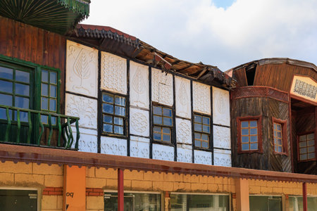 Old destroyed and abandoned Turkish houses. Background with selective focus and copy space for text. August 7, 2022 Beldibi, Antalya province, Kemer region, Turkey.のeditorial素材