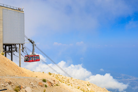 Cabin of the cable car lift to Mount Tahtali in the Western Taurus mountain system. Illustrative editorial. August 9, 2022 mountain near Kemer, Antalya province, Turkeyのeditorial素材