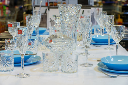 Dishes section in a supermarket. Illustrative editorial. March 18, 2022 Beltsy Moldovaのeditorial素材