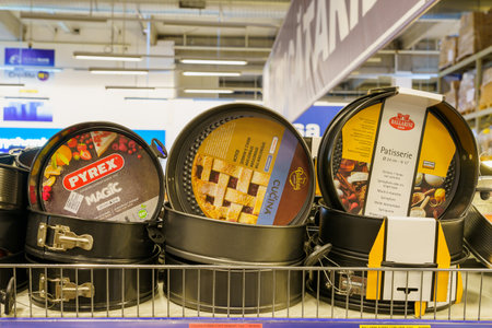 Baking tray. Goods on the store shelf, supermarket showcase. April 14, 2022 Beltsy Moldova.のeditorial素材