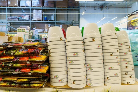 Pots for flowers and earth with fertilizers. February 17, 2022 Beltsy Moldova.のeditorial素材