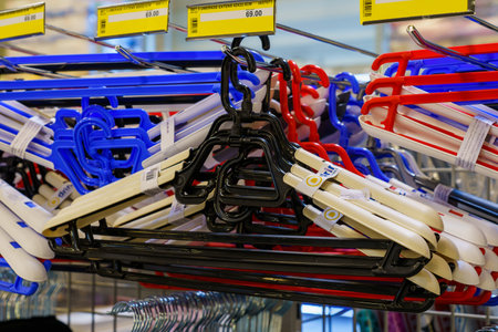 New clothes hangers in the store. January 26, 2022 Beltsy Moldova.