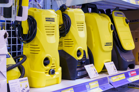 Vacuum cleaners on the store shelf. April 7, 2022 Beltsy Moldova.