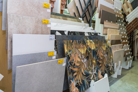 Tile. Goods in a building materials store. June 24, 2022 Beltsy Moldova.のeditorial素材