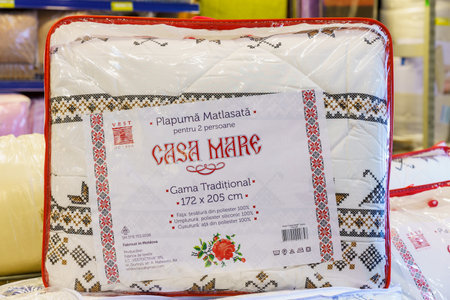 Blankets for the bedroom on the store shelf. January 26, 2022 Beltsy Moldova.のeditorial素材