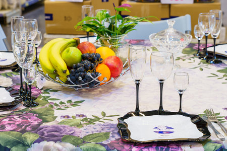 Crockery and cutlery on the store shelf. January 26, 2022 Beltsy Moldova.のeditorial素材