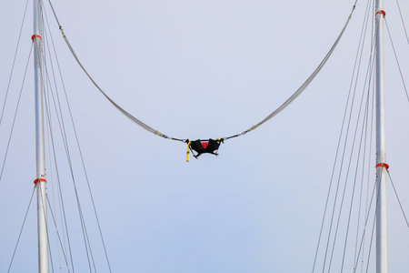 Extreme entertainment for tourists on the top of Mount Tahtali in the Western Taurus mountain system. Illustrative editorial. August 9, 2022 mountain near Kemer, Antalya province, Turkeyのeditorial素材