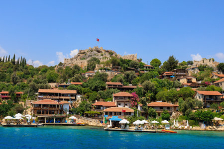 Rocky Turkish coast, a popular tourist route to the island of Kekova. August 10, 2022 Demre Turkey.のeditorial素材
