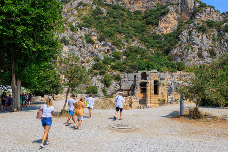 The ruins of the acropolis, the former Kale, one of the main centers of Lycia, the ancient city of Myra. Grandiose ancient buildings. August 10, 2022 Demre, Antalya province, Turkey.のeditorial素材