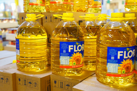 Sunflower oil, socially significant goods. January 26, 2022 Beltsy Moldova.のeditorial素材
