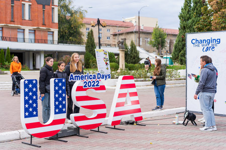 Street lettering USA, Days of America 2022. For editorial use. September 24, 2022 Balti Moldova.のeditorial素材