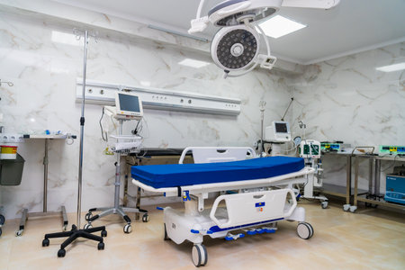 Medical equipment in the maternity ward of the hospital. Background or backdrop. Overall plan. Selective focus. October 12, 2022 Beltsy Moldovaのeditorial素材
