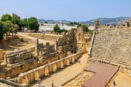 Greco-Roman amphitheater in Demre formerly Kale in Turkey in the province of Antalya of the ancient city of Myra. August 10, 2022 Demre Turkeyのeditorial素材