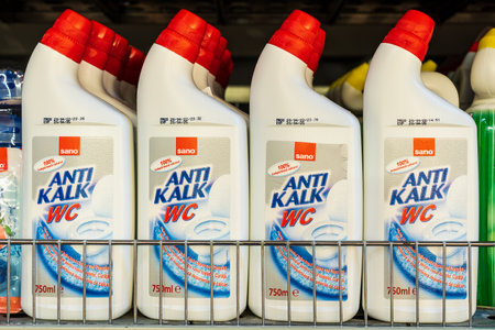 Liquid for toilet bowls Anti Kalk. Department of cleanliness in the supermarket. October 11, 2022 Beltsy Moldova.のeditorial素材