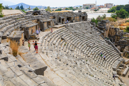 Greco-Roman amphitheater in Demre formerly Kale in Turkey in the province of Antalya of the ancient city of Myra. August 10, 2022 Demre Turkeyのeditorial素材