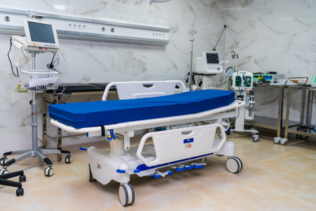 Medical equipment in the maternity ward of the hospital. Background or backdrop. Overall plan. Selective focus. October 12, 2022 Beltsy Moldovaのeditorial素材
