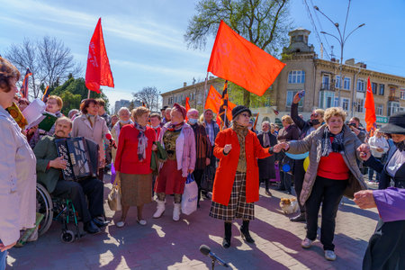 April 15, 2022 Balti Moldova, Protest against the ban on the St. George ribbon. USSR Victory Flags....