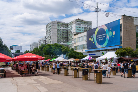The general plan of the fair at the festival of street food. June 25, 2022 Balti Moldova. Illustrative editorialのeditorial素材
