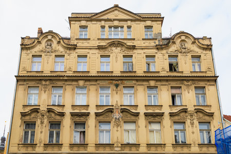 August 25, 2022 Prague, Czech Republic. Houses of old classical European architecture. Background with copy space for text.のeditorial素材