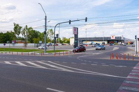 July 6, 2022 Beltsy, Moldova. Illustrative editorial. Entrance to the territory of the Kaufland supermarketのeditorial素材