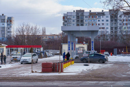 January 24, 2022 Balti Moldova. Gas station with methane. News editorial backgroundのeditorial素材