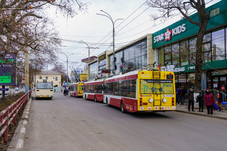 February 3, 2022 Balti Moldova. Trolleybus is an eco-friendly public transport. Backgroundのeditorial素材