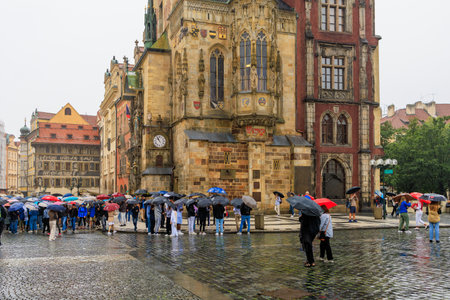 August 24, 2022 Prague, Czech Republic. Street view of the old city of Prague. Background with copy space for text.のeditorial素材