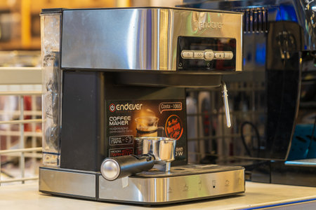 September 19, 2022 Beltsy, Moldova. For illustrative editorial use. Home coffee machine.のeditorial素材