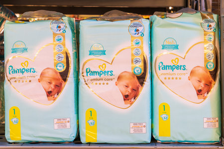 September 19, 2022 Beltsy, Moldova. For illustrative editorial use. Diapers Pampers.のeditorial素材