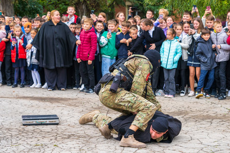 September 23, 2022 Balti Moldova. Illustrative editorial background. SWAT showcase their skills in...