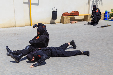 May 25, 2022 Balti Moldova. Illustrative editorial background. SWAT showcase their skills in security drillsのeditorial素材