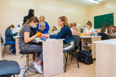 May 17, 2022 Balti Moldova. The process of creating a manicure. Illustrative editorial. Backgroundのeditorial素材