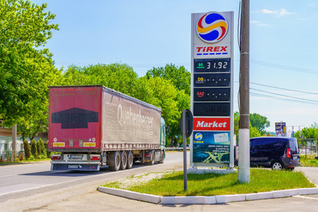 June 3, 2022 Balti Moldova. Gas station. Illustrative editorial. News backgroundのeditorial素材