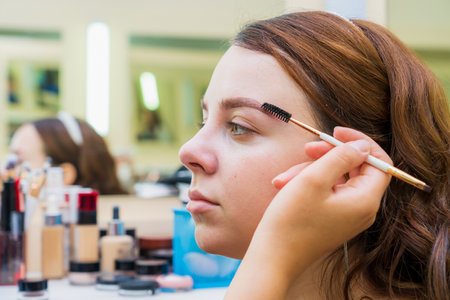 May 17, 2022 Balti Moldova. The process of applying makeup. Illustrative editorial. Backgroundのeditorial素材