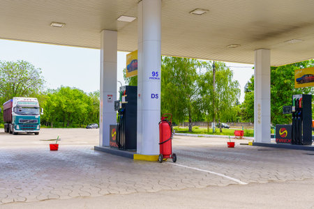 June 3, 2022 Balti Moldova. Gas station. Illustrative editorial. News backgroundのeditorial素材